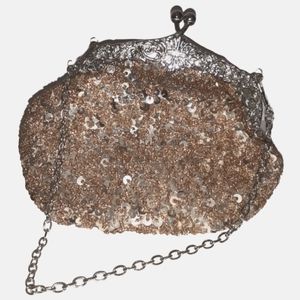 Champagne Rose Gold Fully Sequined Mesh Antique Style Casual Clutch purse